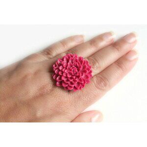 Berry Red Flower Ring Adjustable Chrysanthemum Ring - more colours available